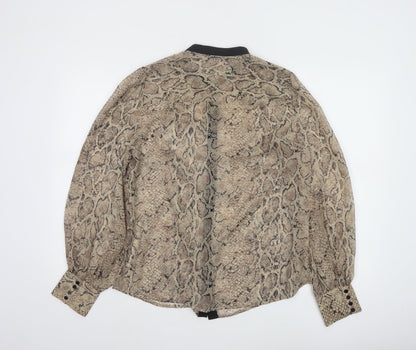 Oasis Women Beige Animal Print Long Sleeve Chiffon Blouse Size 14