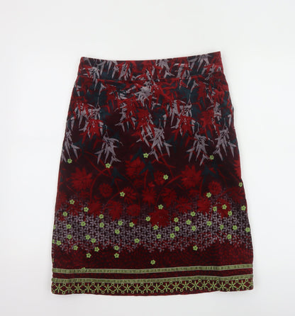 White Stuff Women's Red Floral Velvet Knee Length Skirt Size 8