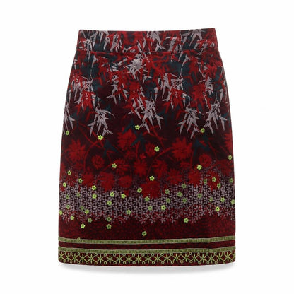 White Stuff Women's Red Floral Velvet Knee Length Skirt Size 8