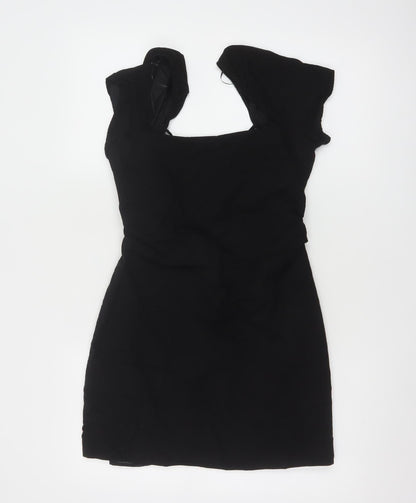 Zara Womens Black Short Bodycon Dress Size 12 Linen Blend