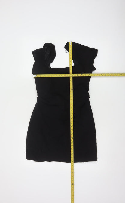 Zara Womens Black Short Bodycon Dress Size 12 Linen Blend