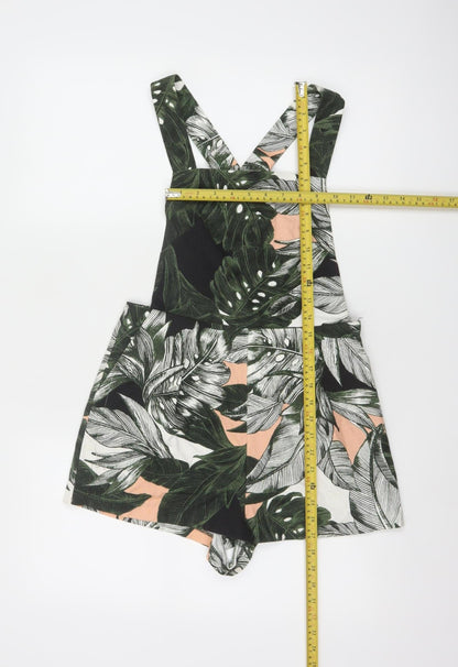 Topshop Women's Green Leaf Print Playsuit UK 8 Cotton Blend Summer Outfit