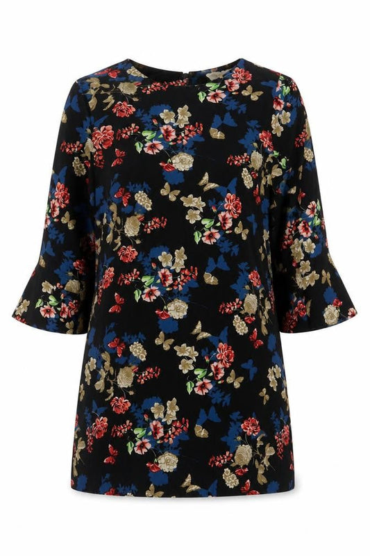 Yumi Women’s Multicoloured Floral Shift Dress UK 14 3/4 Sleeve