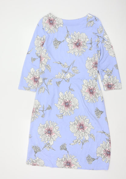 Joules Women Blue Floral Shift Dress Size 12 Knee Length 3/4 Sleeve