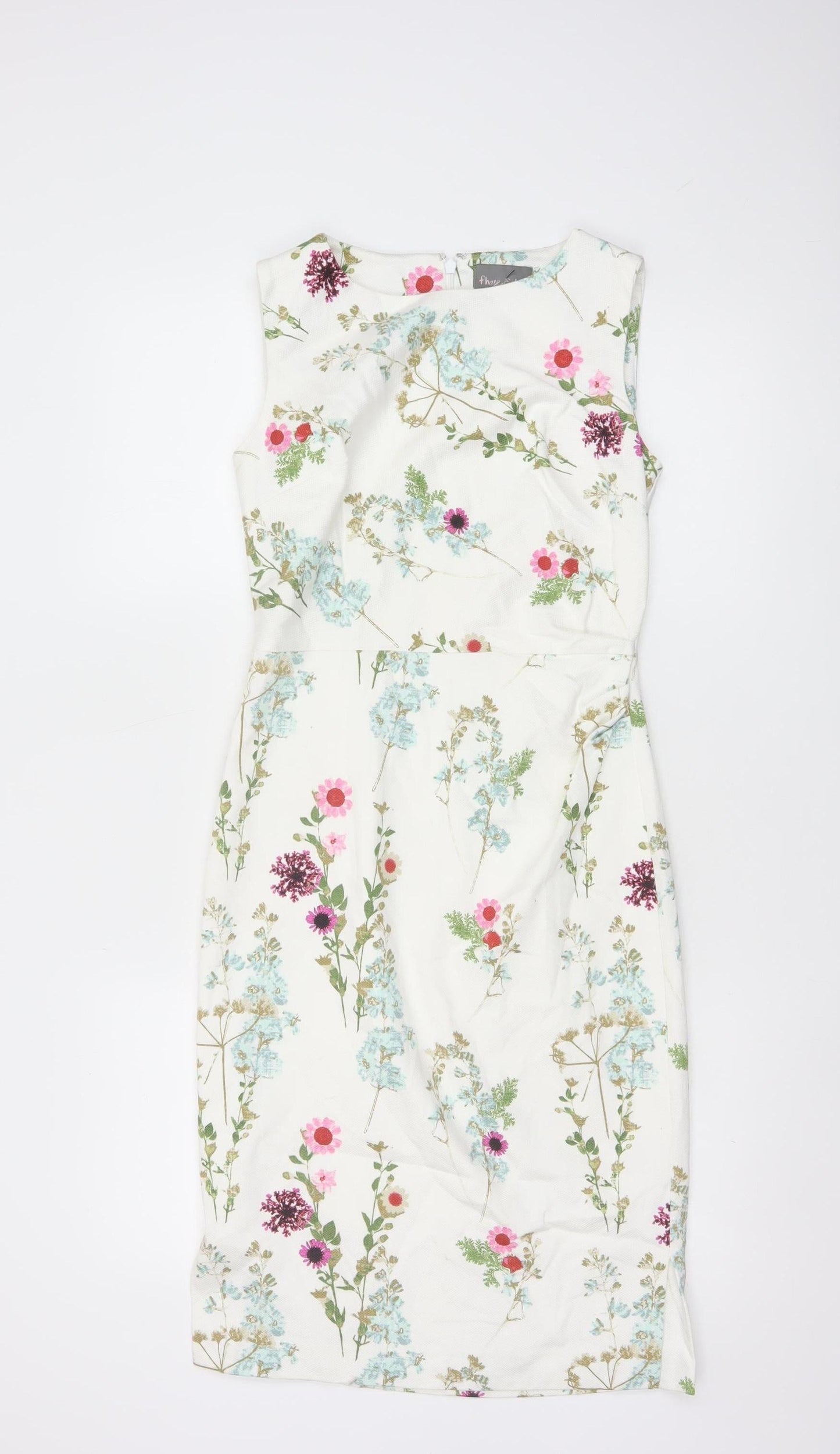 Phase Eight Women’s White Floral Sheath Dress Size 8 Sleeveless