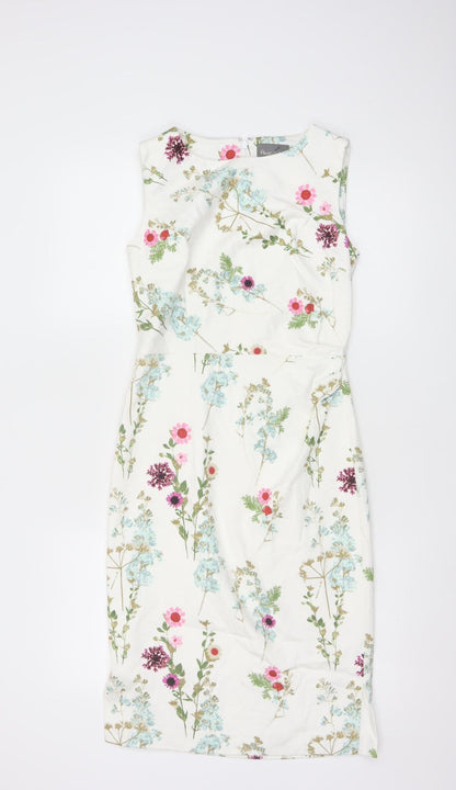 Phase Eight Women’s White Floral Sheath Dress Size 8 Sleeveless