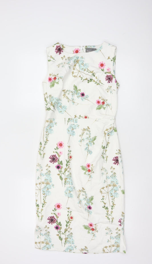 Phase Eight Women’s White Floral Sheath Dress Size 8 Sleeveless