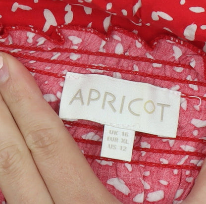 Apricot Women’s Red Floral A-Line Dress Size 16 Short Sleeve