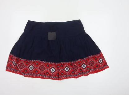 ASOS Womens Blue A-Line Short Bohemian Embroidered Skirt Size 18