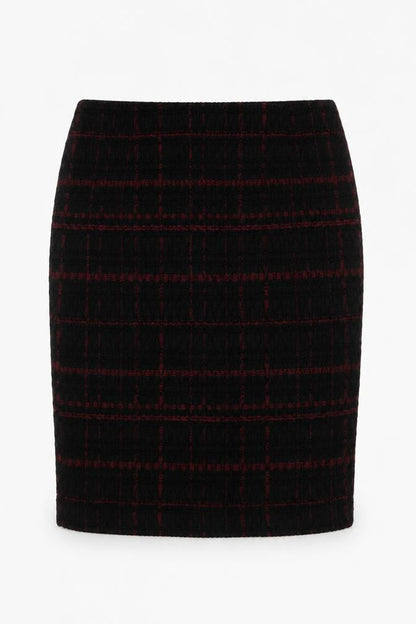 Hobbs Women Black Check Wool Blend Tweed Pencil Skirt UK 16