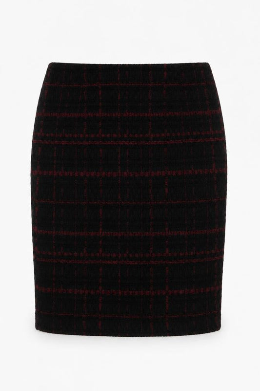 Hobbs Women Black Check Wool Blend Tweed Pencil Skirt UK 16