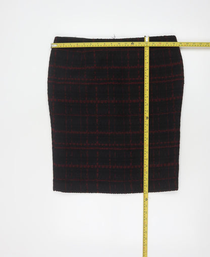 Hobbs Women Black Check Wool Blend Tweed Pencil Skirt UK 16