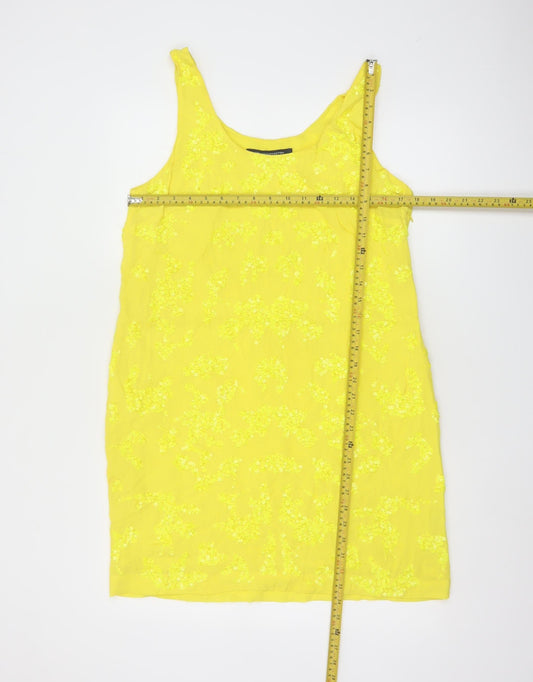 French Connection Women's Yellow Sequin Shift Dress Size 14