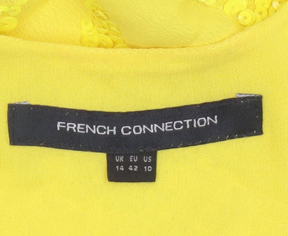 French Connection Women's Yellow Sequin Shift Dress Size 14