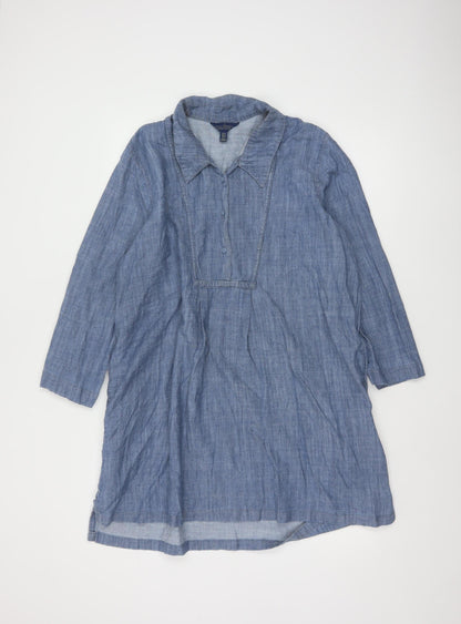 Seasalt Cornwall Women Blue Cotton Shirt Dress Size 16