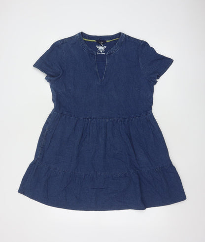 Joules Women Blue Denim A-Line Short Sleeve Knee Length Dress UK 10