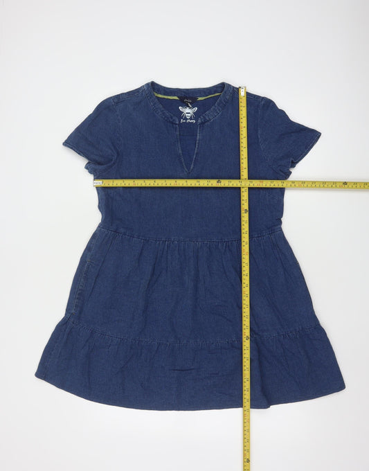 Joules Women Blue Denim A-Line Short Sleeve Knee Length Dress UK 10