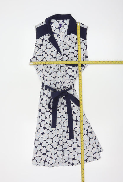 Henry Holland Women's Blue Heart Print Sleeveless Shirt Dress Size 12