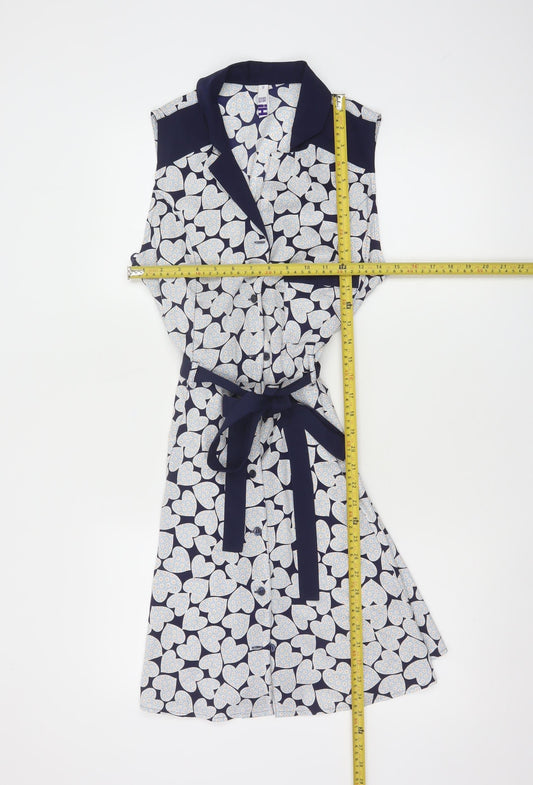 Henry Holland Women's Blue Heart Print Sleeveless Shirt Dress Size 12
