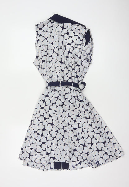 Henry Holland Women's Blue Heart Print Sleeveless Shirt Dress Size 12