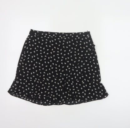 Oasis Women's Black Floral Short A-Line Skirt Size 10