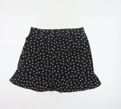 Oasis Women's Black Floral Short A-Line Skirt Size 10