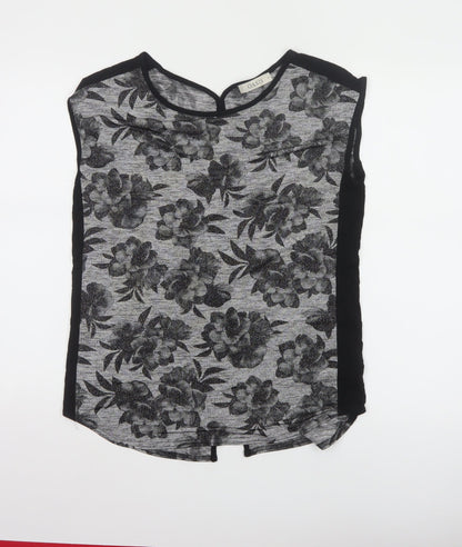 Oasis Womens Grey Floral Sleeveless Blouse Size S