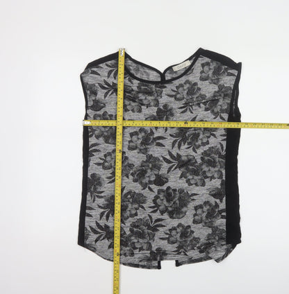 Oasis Womens Grey Floral Sleeveless Blouse Size S