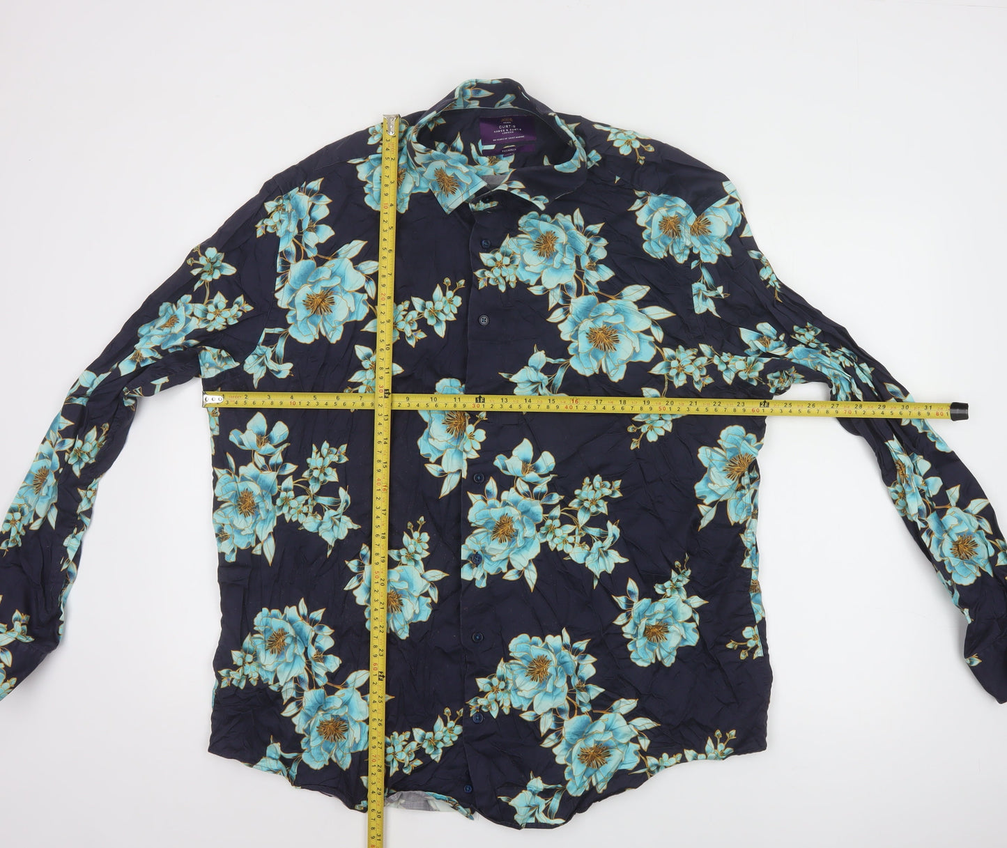 Hawes & Curtis Mens Navy Blue Floral Long Sleeve Button-Up Shirt XXXL