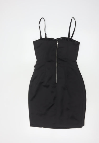 Lipsy Women Black Size 8 Bodycon Satin Flower Detail Party Dress