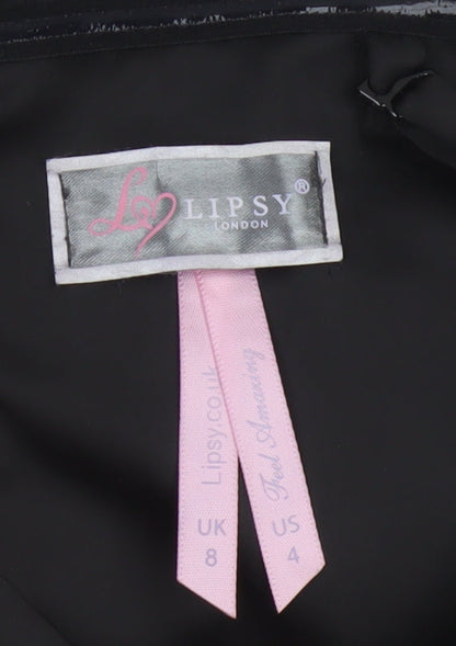 Lipsy Women Black Size 8 Bodycon Satin Flower Detail Party Dress