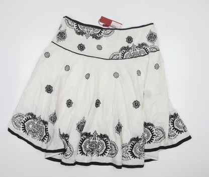 Monsoon Women White Embroidered A-Line Cotton Skirt Size 20