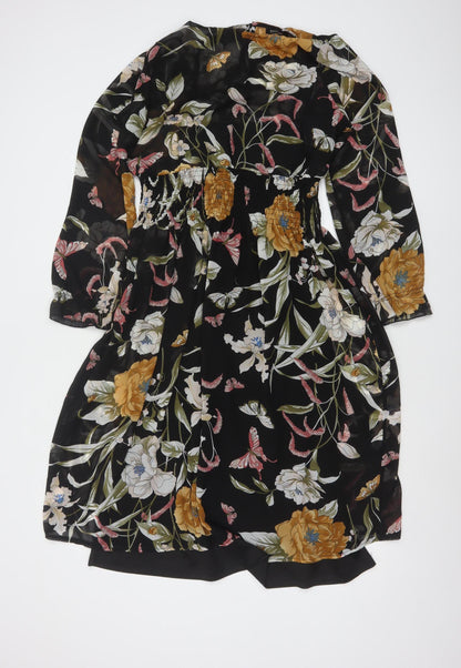 Boohoo Women's Multicoloured Floral Midi A-Line Dress Size 12