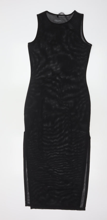Lioness Women's Black Mesh Sleeveless Bodycon Midi Dress Size M