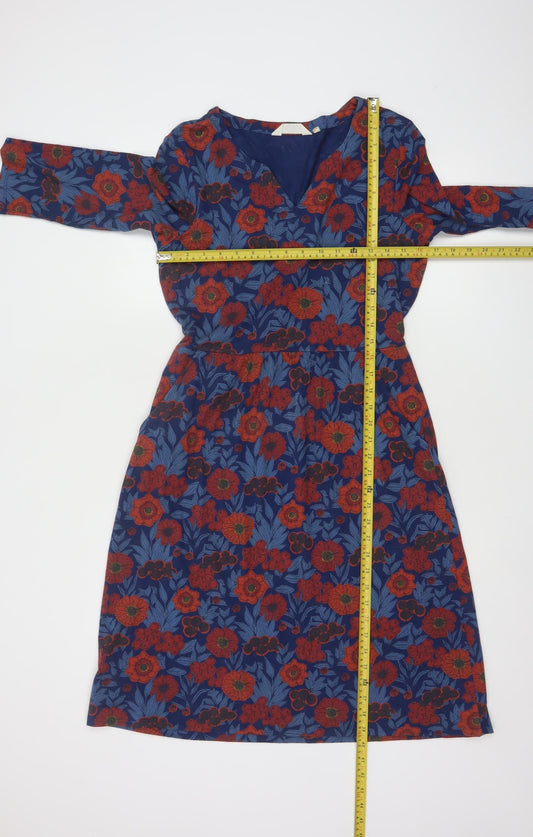 Seasalt Cornwall Women's Blue Red Floral Knee Length A-Line Cotton Dress Size 10