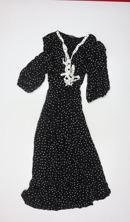 Marks and Spencer Women Black Polka Dot A-Line Midi Dress Size 16