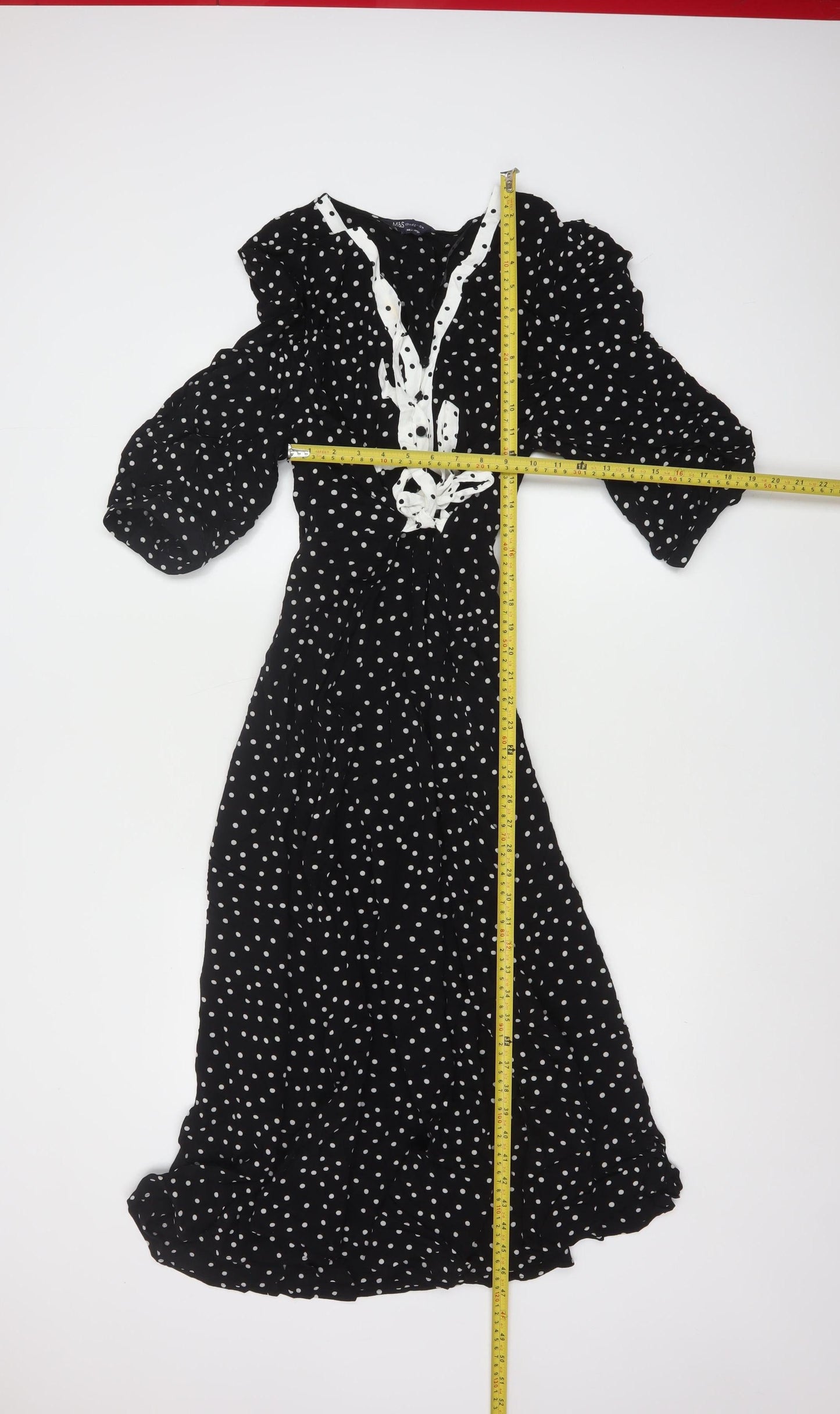 Marks and Spencer Women Black Polka Dot A-Line Midi Dress Size 16
