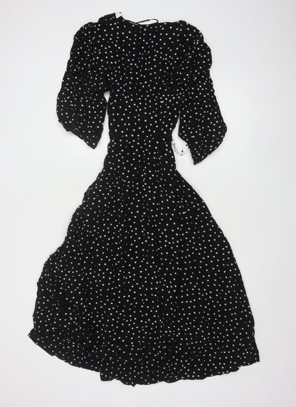Marks and Spencer Women Black Polka Dot A-Line Midi Dress Size 16