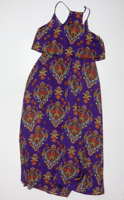 River Island Women’s Purple Paisley Midi Slip Dress Size 12