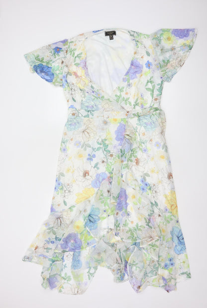 Lipsy Women’s Multicoloured Floral Wrap Midi Dress Size 12