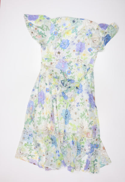 Lipsy Women’s Multicoloured Floral Wrap Midi Dress Size 12