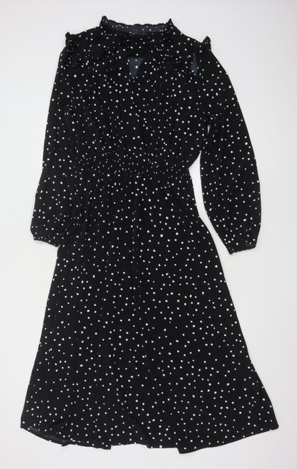 Marks and Spencer Women's Black Polka Dot Midi A-Line Dress Size 14