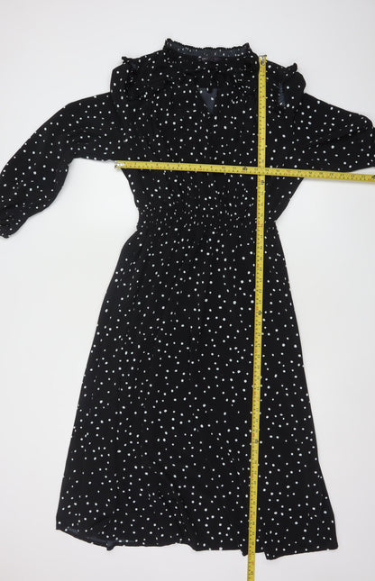 Marks and Spencer Women's Black Polka Dot Midi A-Line Dress Size 14