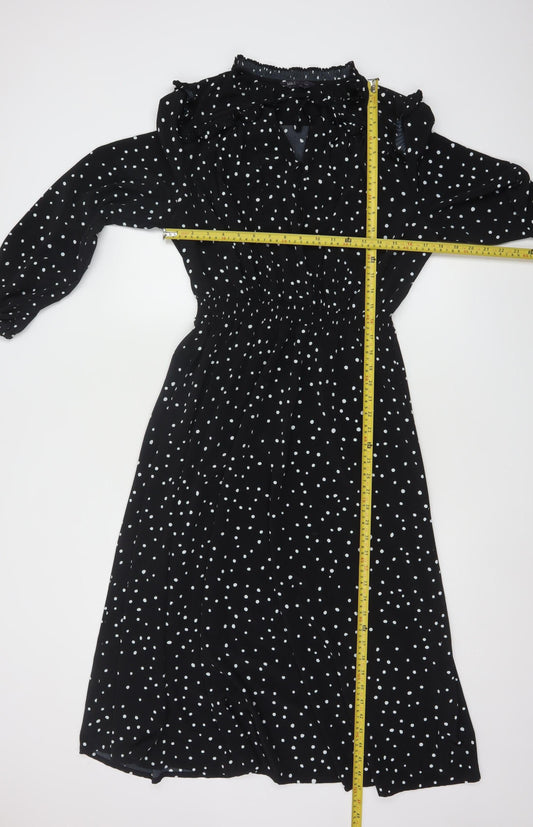 Marks and Spencer Women's Black Polka Dot Midi A-Line Dress Size 14