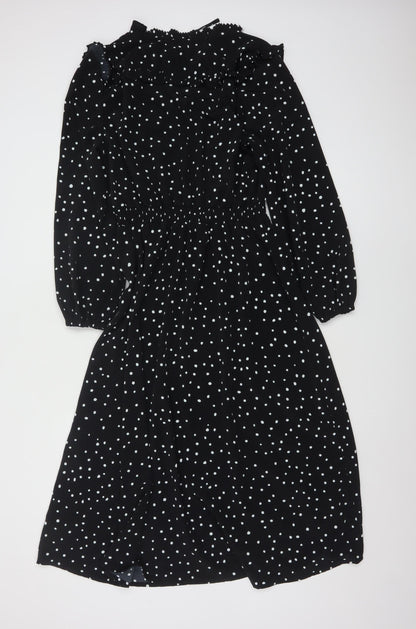 Marks and Spencer Women's Black Polka Dot Midi A-Line Dress Size 14