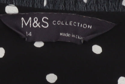 Marks and Spencer Women's Black Polka Dot Midi A-Line Dress Size 14