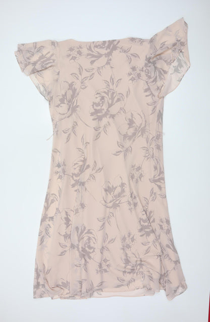 Jacques Vert Women Beige Floral A-Line Chiffon Dress Size 20
