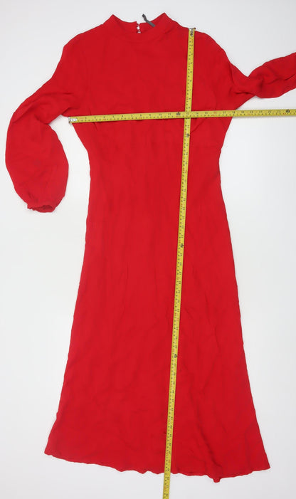 Mint Velvet Women Red Size 12 A-Line Midi Long Sleeve Dress