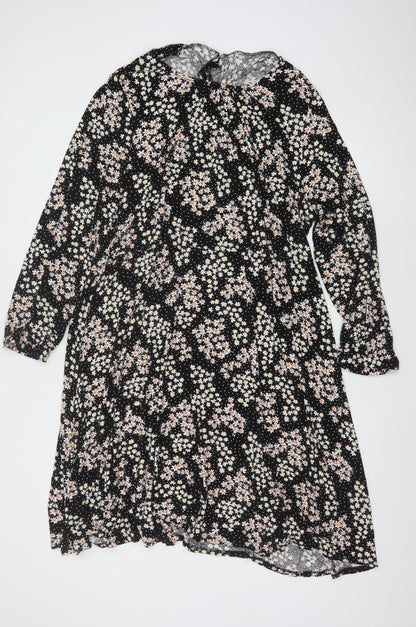 Evans Women’s Plus Size Black Floral Smocked Long Sleeve Dress UK 26/28