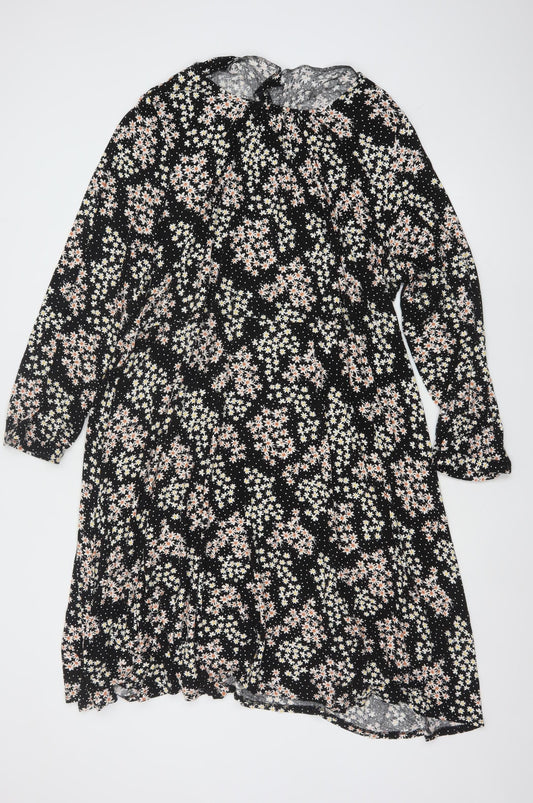 Evans Women’s Plus Size Black Floral Smocked Long Sleeve Dress UK 26/28